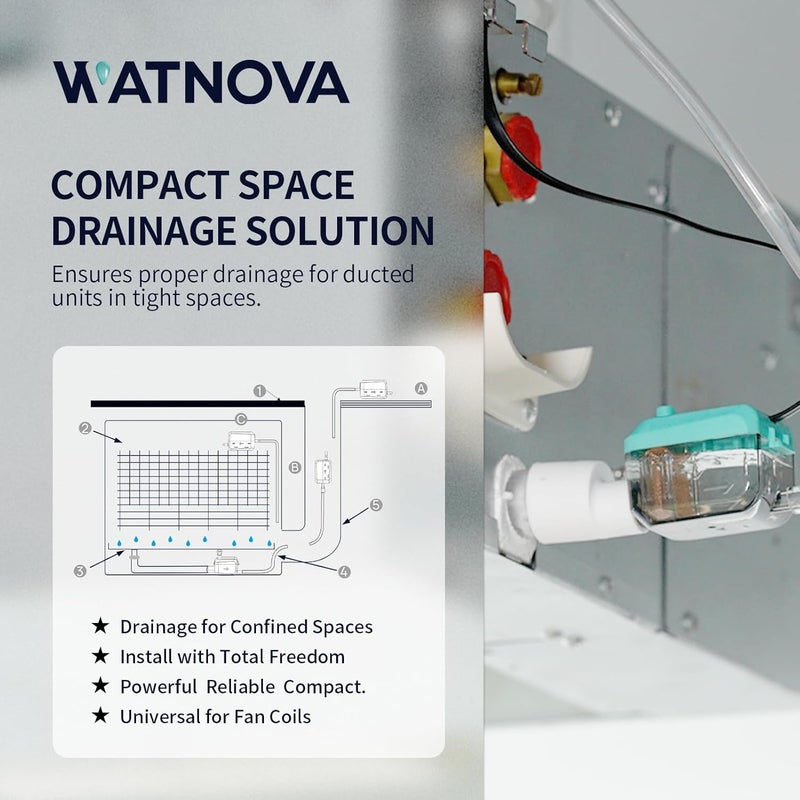 WATNOVA Mini Split HVAC Condensate Pump, 6GPH 100/240V, 33ft Lift, Ultra Quiet, Automatic AC Condensation Removal for HVAC, Central Air Fan Coil Units, Ice Makers, Dehumidifiers - Image 4